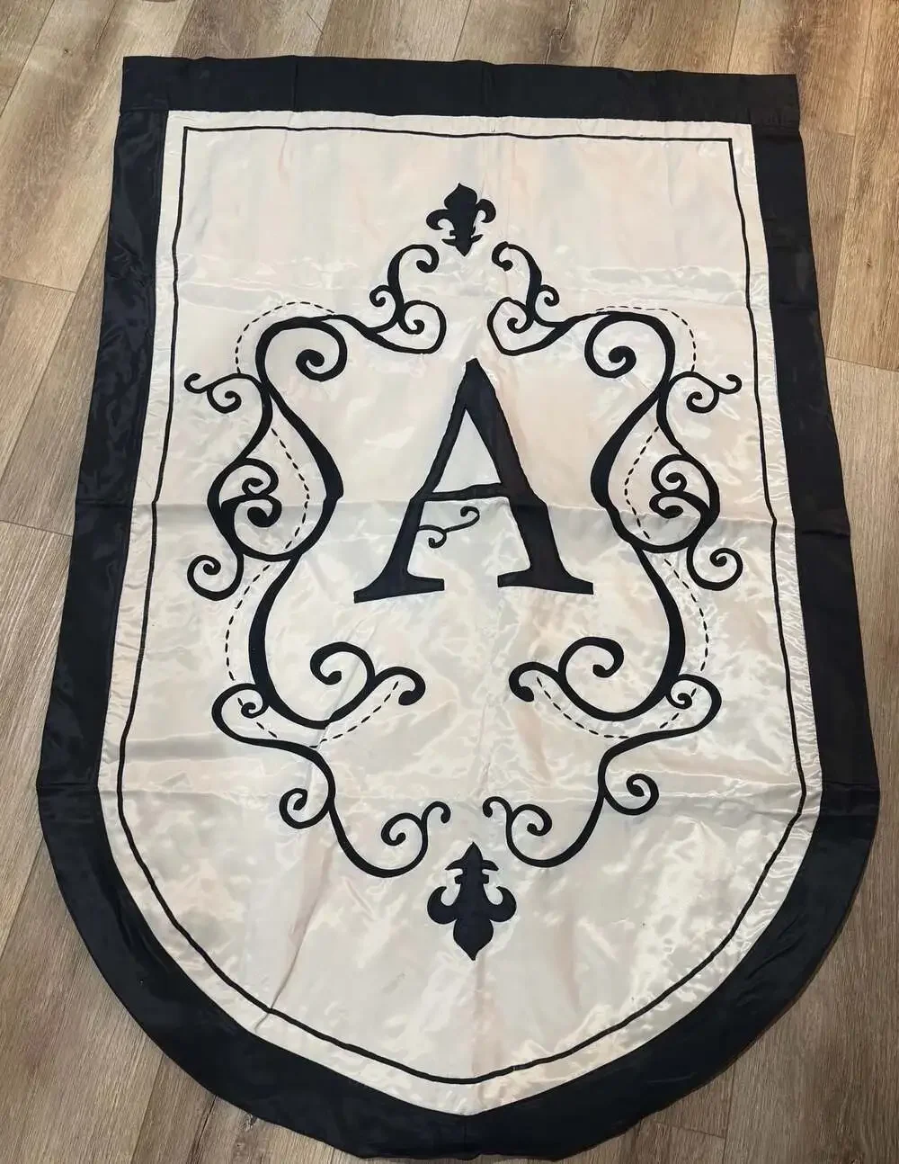 Evergreen Enterprises Monogram A Applique  Flag w/ Fleur-de-lis & Scroll Design